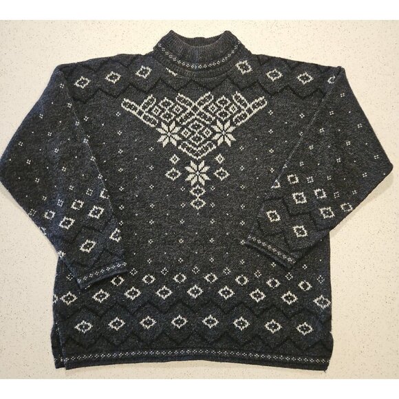 Vtg Ski Sweater Mens Sz M Gray Fair Isle Snowflake Spunky Acrylic Mock Neck USA - Picture 2 of 10